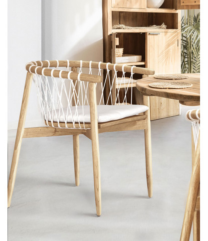 Nala - Chaise en teck massif et cordage blanc