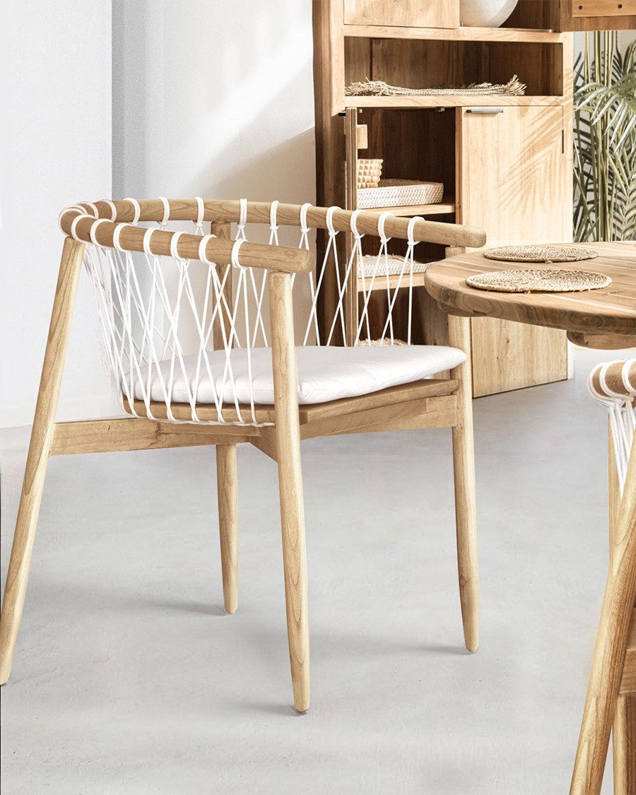 Nala - Chaise en teck massif et cordage blanc