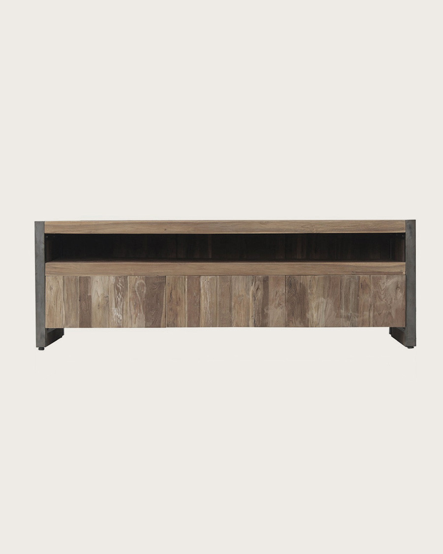 Arche - Meuble TV industriel en teck recyclé et métal noir 150 cm