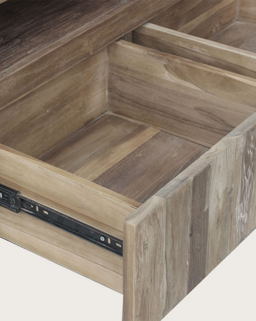 Arche - Meuble TV industriel en teck recyclé et métal noir 150 cm