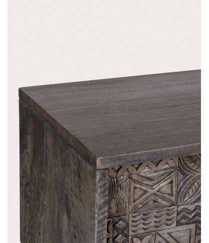 Hawaï - Meuble TV noir en manguier massif sculpté 160 cm