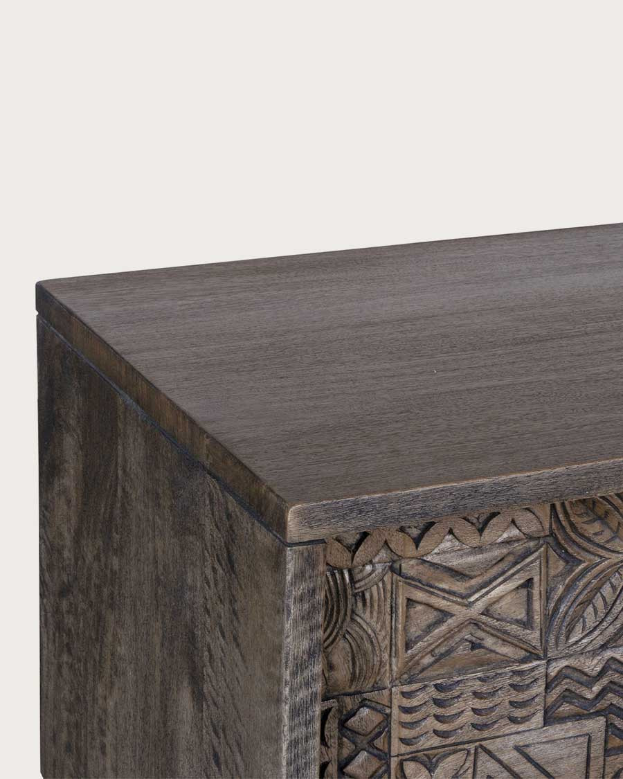 Hawaï - Meuble TV noir en manguier massif sculpté 160 cm