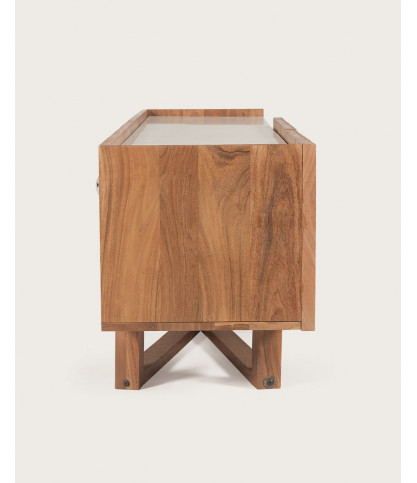 Endah - Meuble TV en Mindy massif et marbre blanc 175 cm