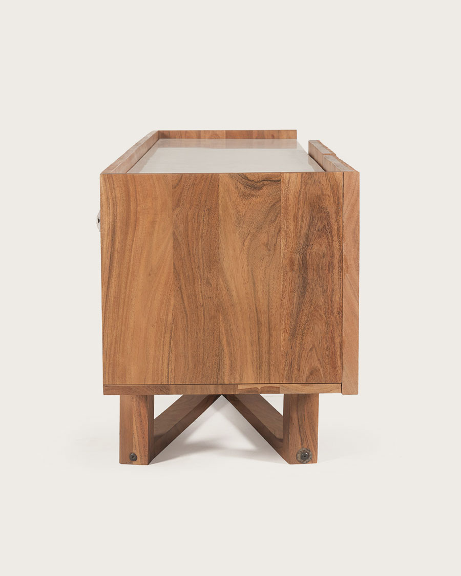 Endah - Meuble TV en Mindy massif et marbre blanc 175 cm