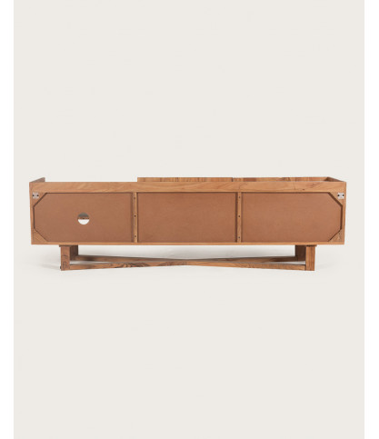 Endah - Meuble TV en Mindy massif et marbre blanc 175 cm