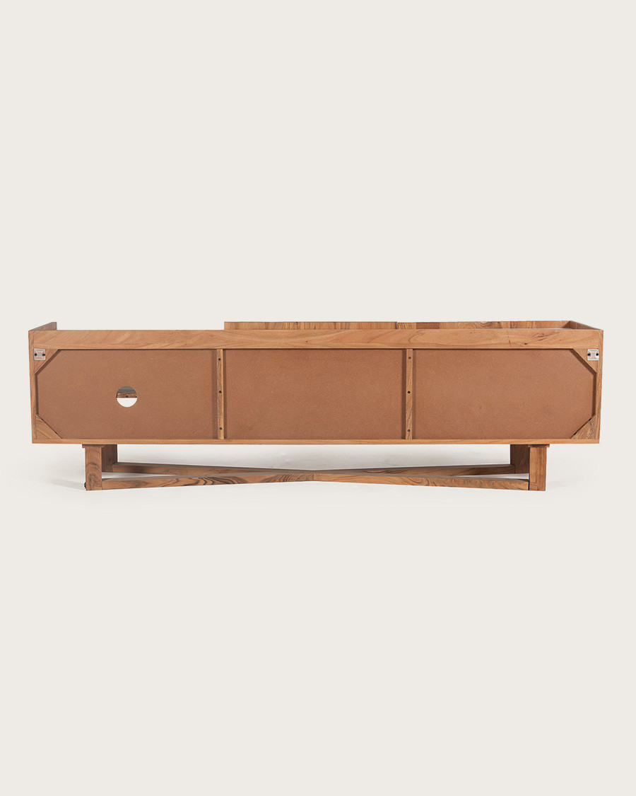 Endah - Meuble TV en Mindy massif et marbre blanc 175 cm