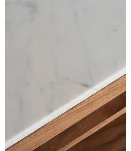 Endah - Meuble TV en Mindy massif et marbre blanc 175 cm