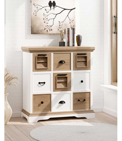 Inda - Petit buffet en Mindy massif blanc et naturel 80 cm
