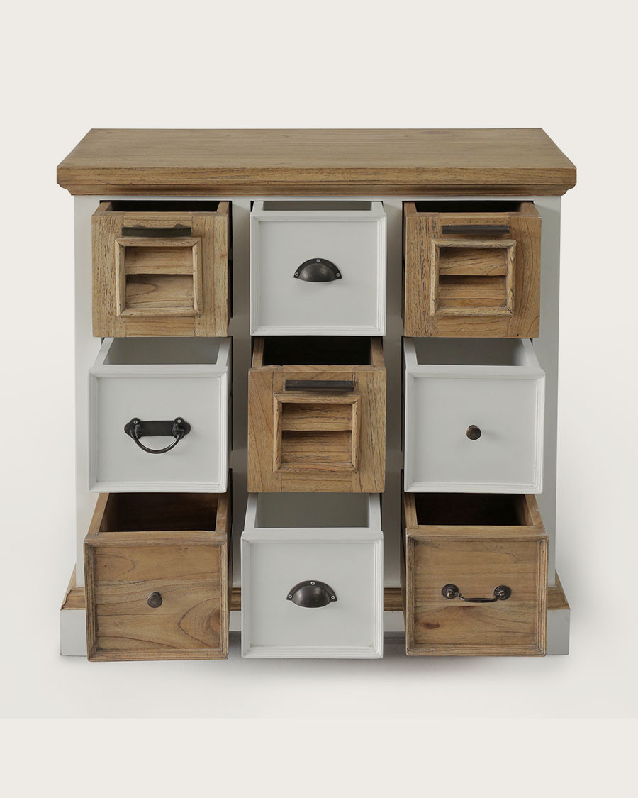 Inda - Petit buffet en Mindy massif blanc et naturel 80 cm