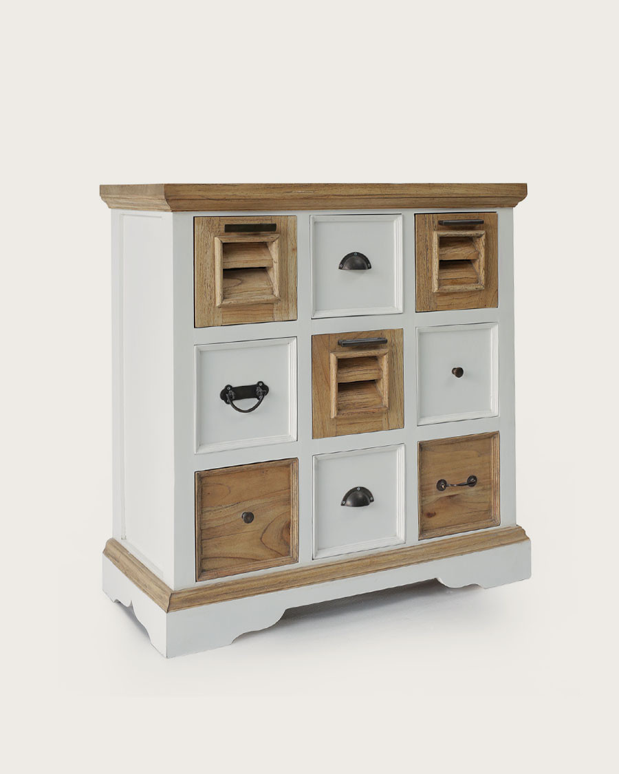 Inda - Petit buffet en Mindy massif blanc et naturel 80 cm