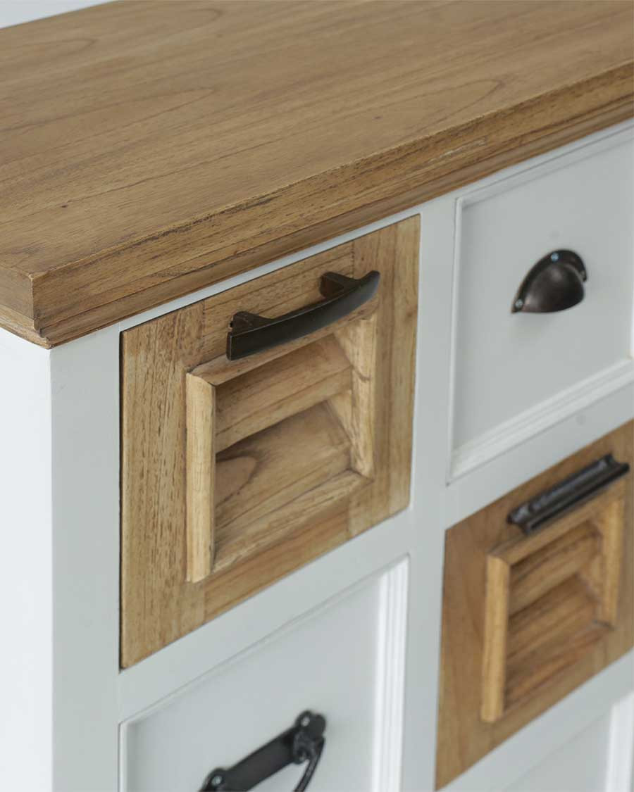 Inda - Petit buffet en Mindy massif blanc et naturel 80 cm