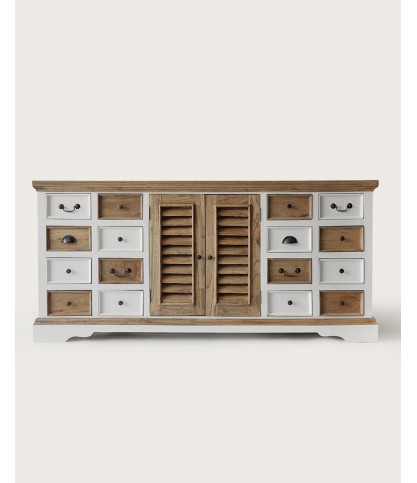 Inda - Grand buffet blanc et naturel en Mindy massif 160 cm