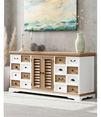 Inda - Grand buffet blanc et naturel en Mindy massif 160 cm