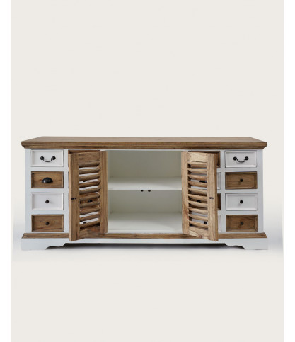 Inda - Grand buffet blanc et naturel en Mindy massif 160 cm