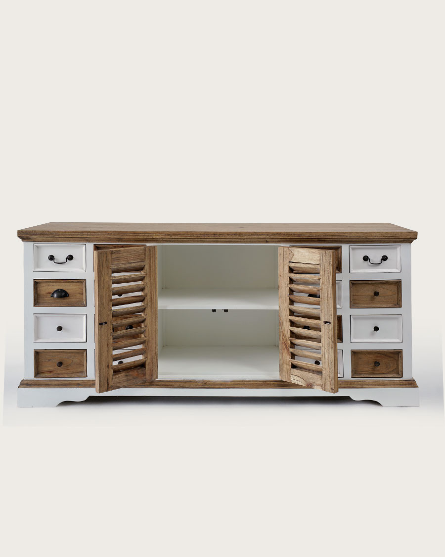 Inda - Grand buffet blanc et naturel en Mindy massif 160 cm