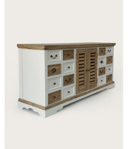 Inda - Grand buffet blanc et naturel en Mindy massif 160 cm