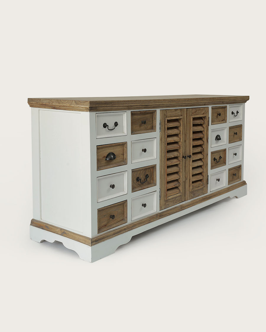 Inda - Grand buffet blanc et naturel en Mindy massif 160 cm
