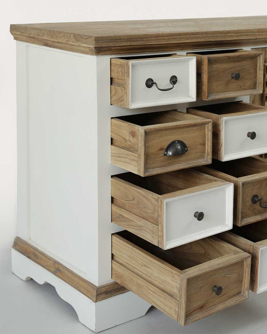 Inda - Grand buffet blanc et naturel en Mindy massif 160 cm
