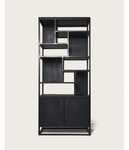 Como - Grande étagère industrielle en teck massif et métal noir