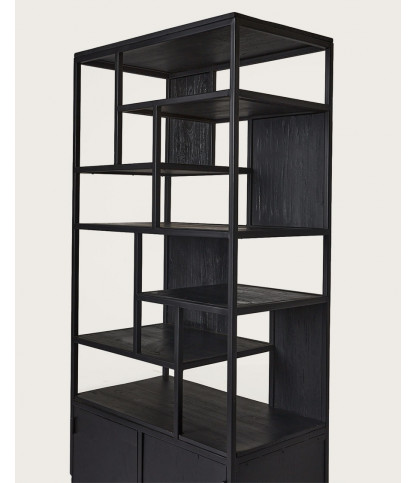 Como - Grande étagère industrielle en teck massif et métal noir