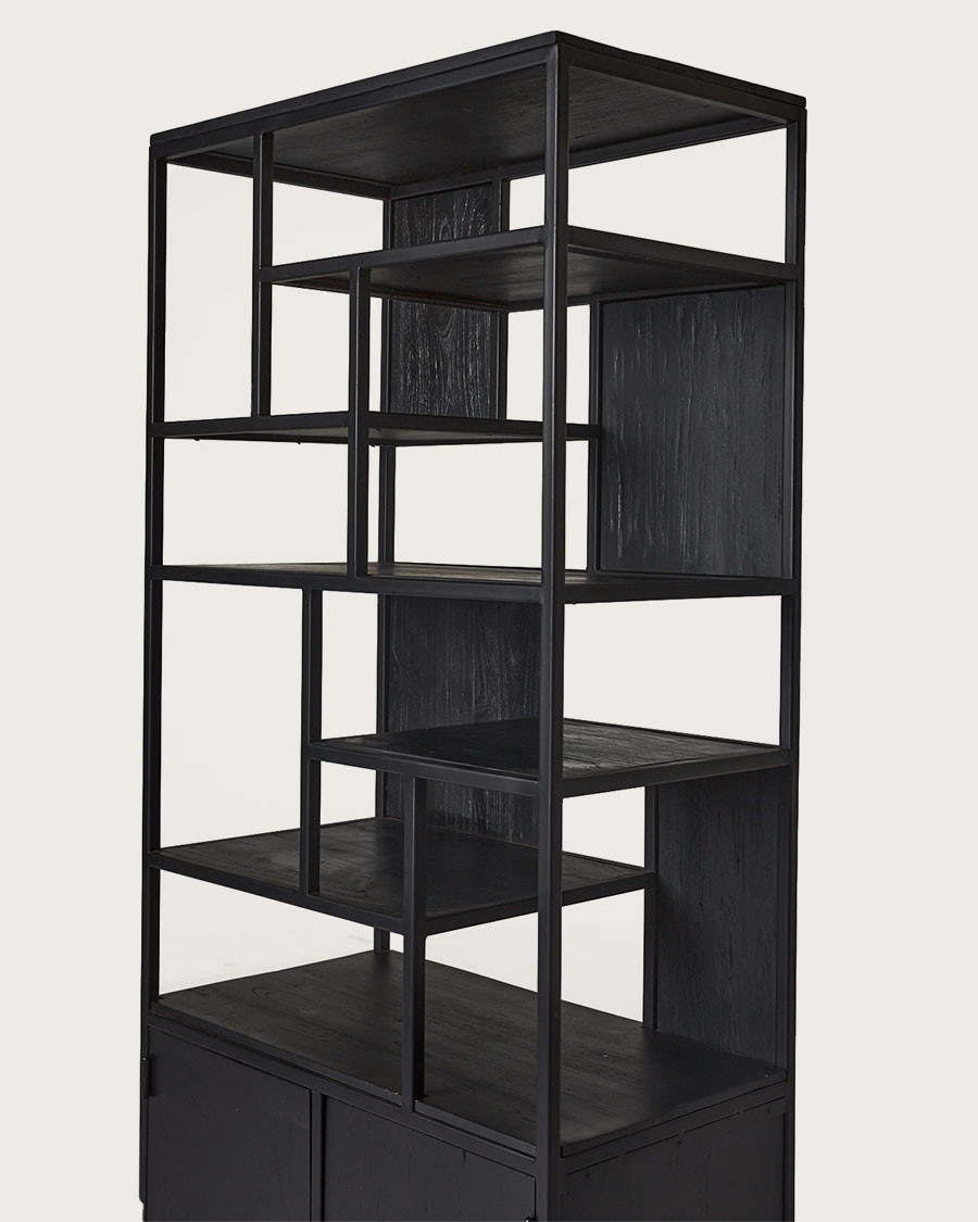 Como - Grande étagère industrielle en teck massif et métal noir