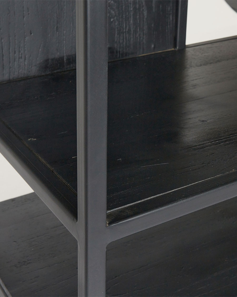 Como - Grande étagère industrielle en teck massif et métal noir