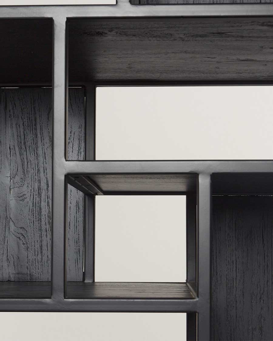 Como - Grande étagère industrielle en teck massif et métal noir