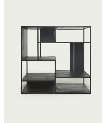Como - Petite étagère industrielle en teck massif et métal noir