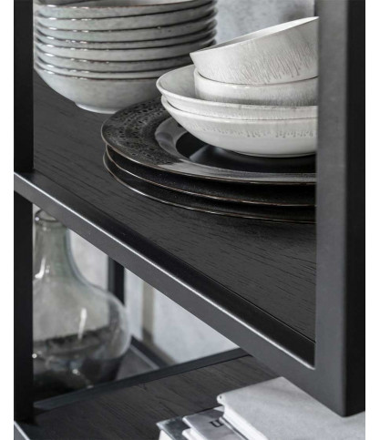 Como - Petite étagère industrielle en teck massif et métal noir