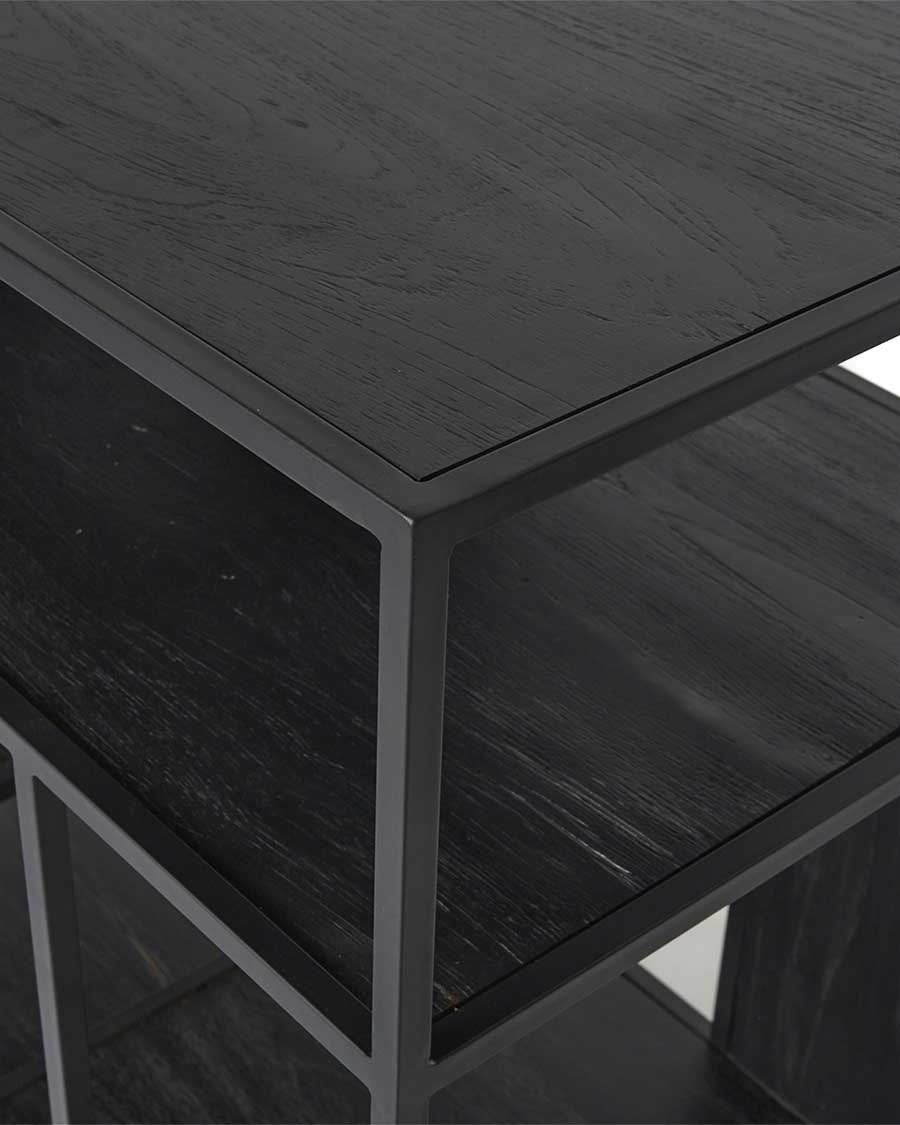 Como - Petite étagère industrielle en teck massif et métal noir