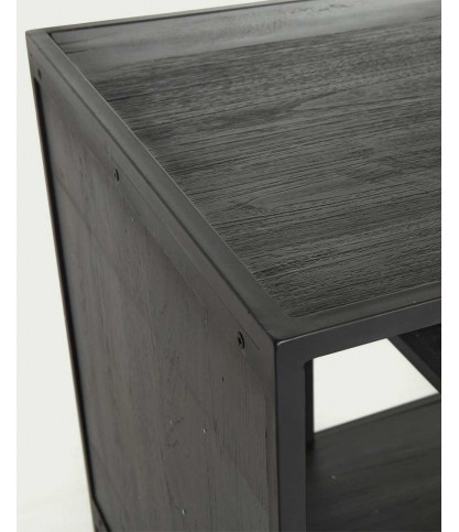 Como - Petite étagère industrielle en teck massif et métal noir