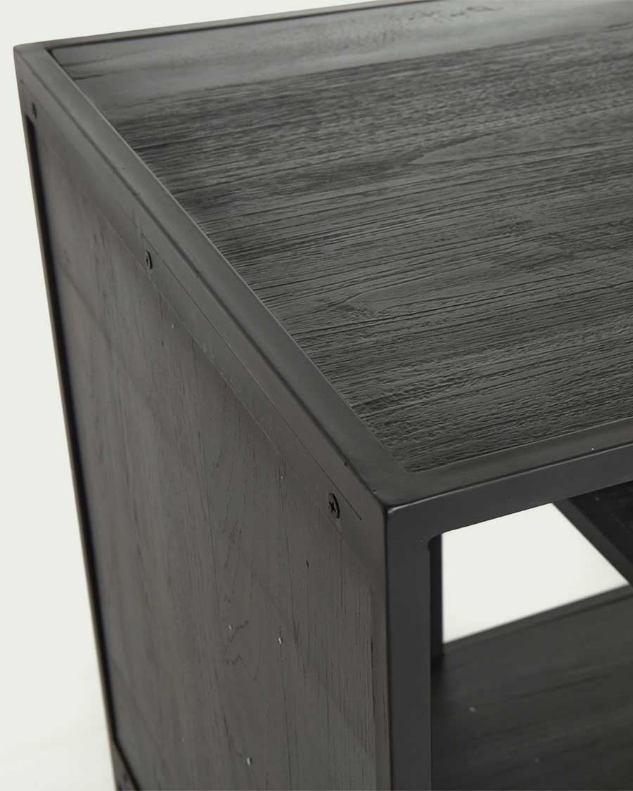 Como - Petite étagère industrielle en teck massif et métal noir