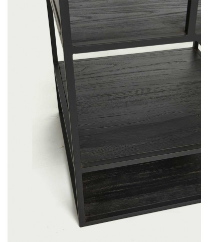 Como - Petite étagère industrielle en teck massif et métal noir