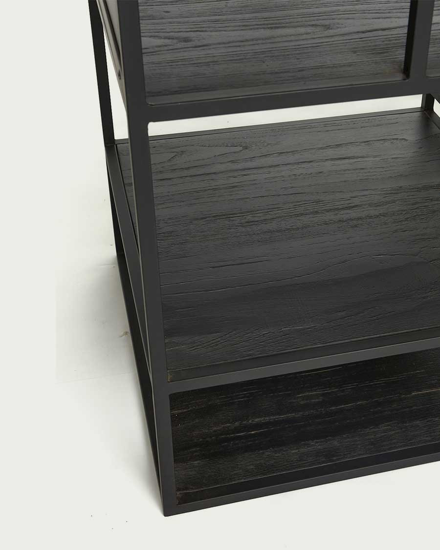 Como - Petite étagère industrielle en teck massif et métal noir