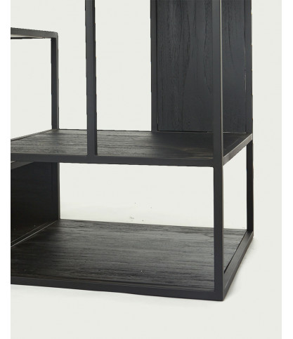 Como - Petite étagère industrielle en teck massif et métal noir
