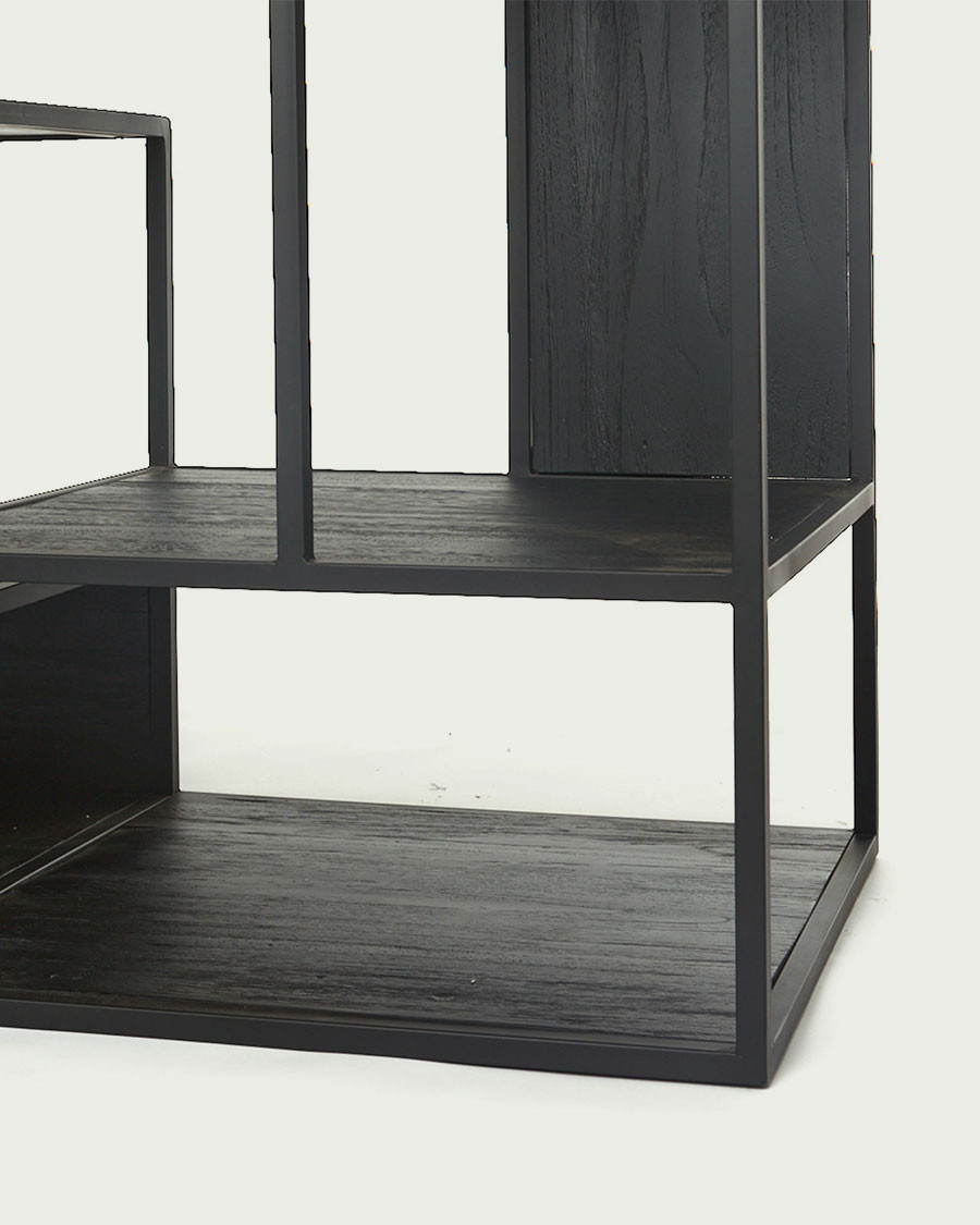 Como - Petite étagère industrielle en teck massif et métal noir