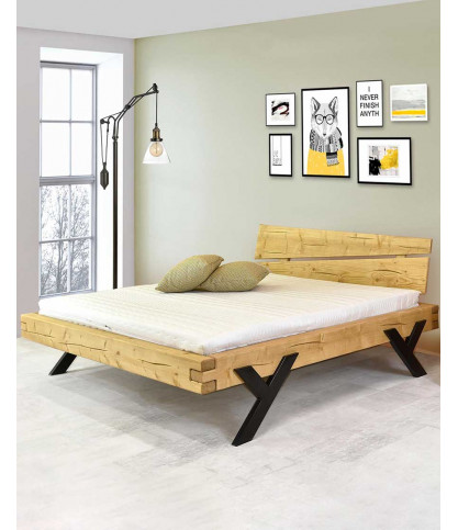 Budapest - Lit poutre en bois massif d'épicéa et pieds métal
