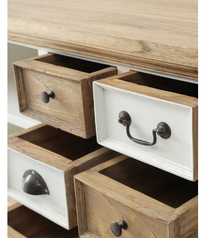 Inda - Meuble TV en Mindy massif blanc et naturel 140 cm