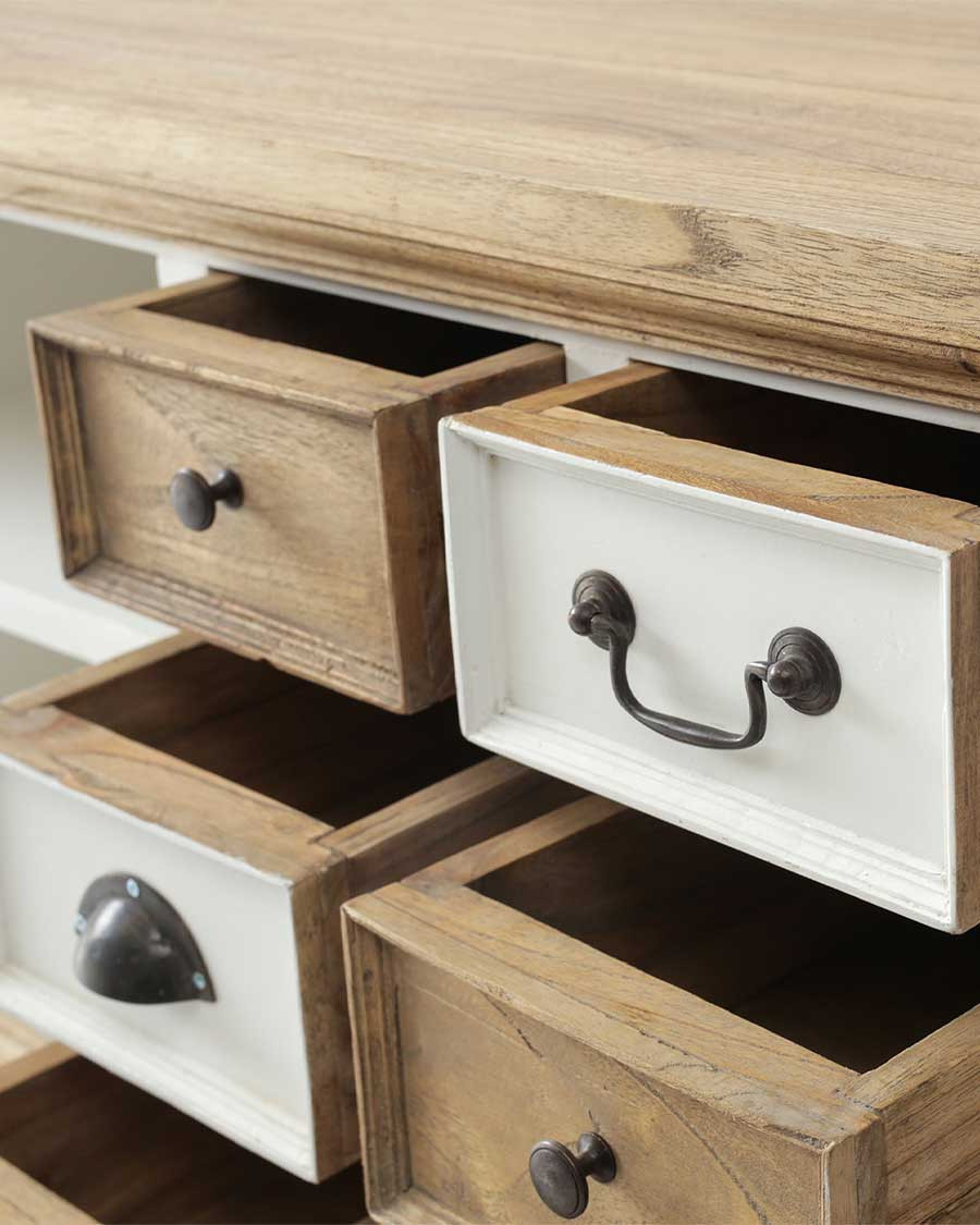 Inda - Meuble TV en Mindy massif blanc et naturel 140 cm