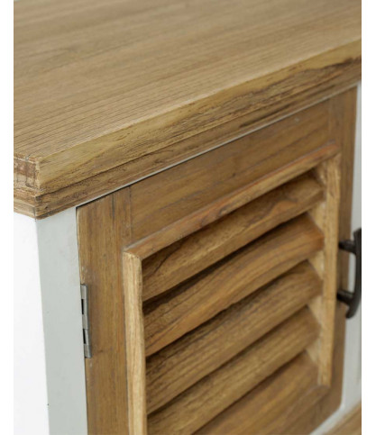 Inda - Meuble TV en Mindy massif blanc et naturel 140 cm