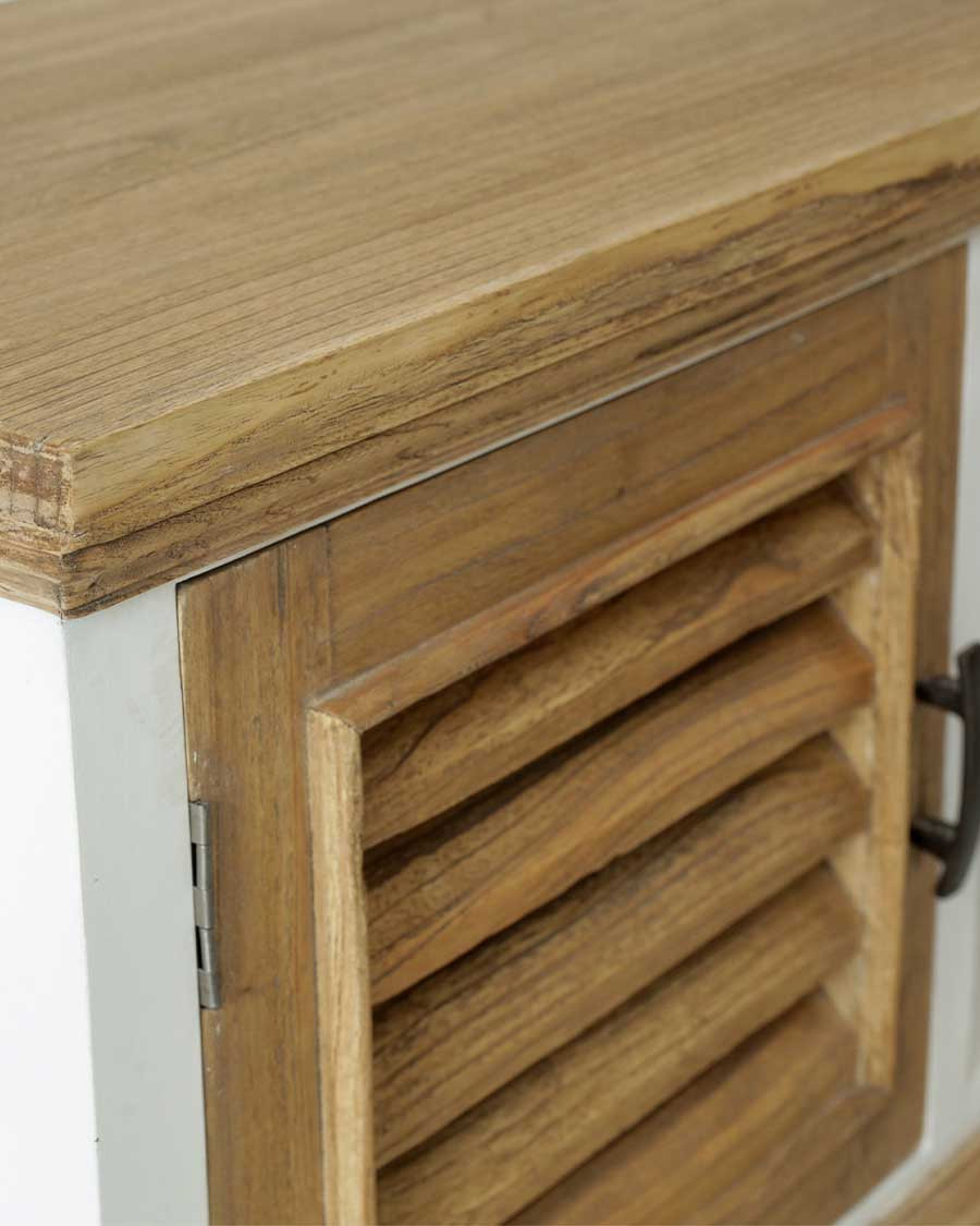 Inda - Meuble TV en Mindy massif blanc et naturel 140 cm