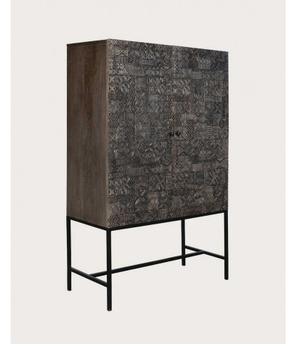 Hawaï - Armoire noire en manguier massif sculpté