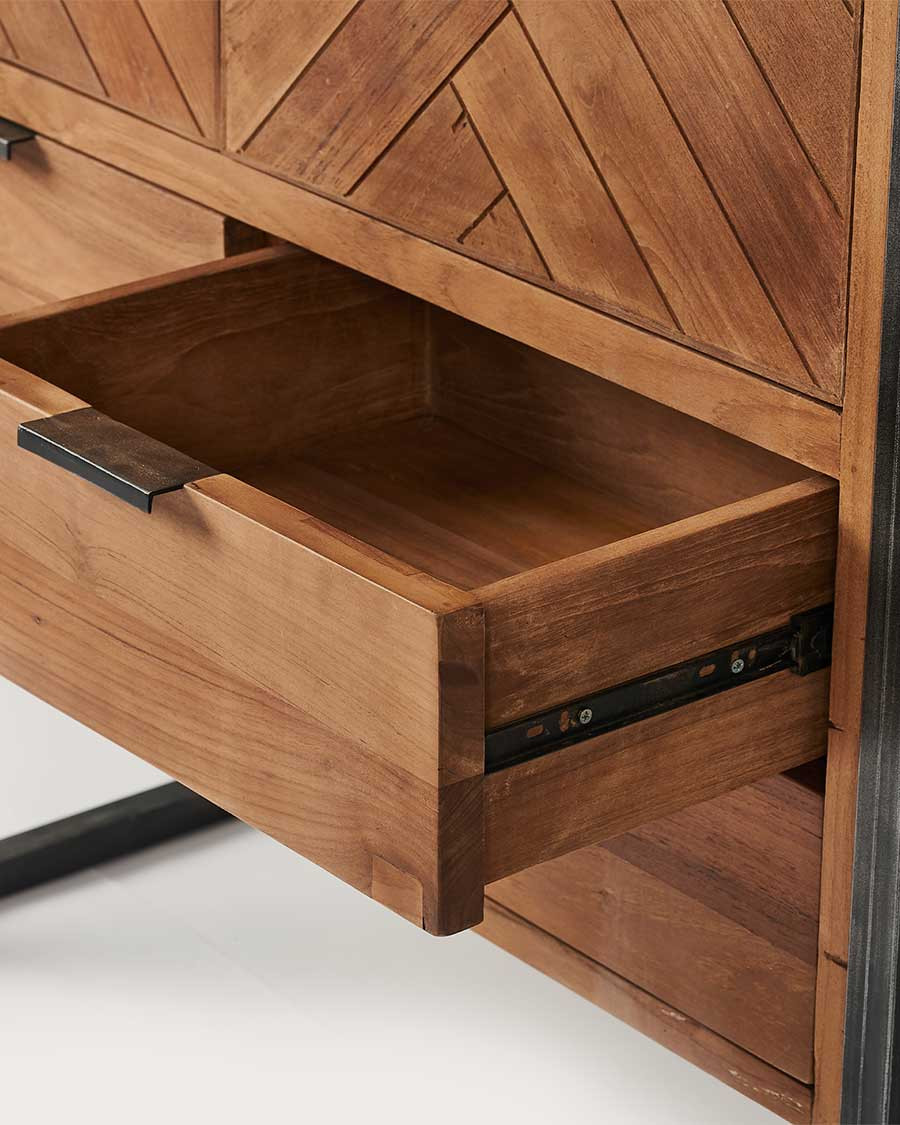 Kendari - Armoire industrielle en teck recyclé avec motif chevron et métal