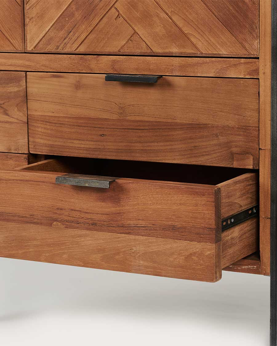 Kendari - Armoire industrielle en teck recyclé avec motif chevron et métal