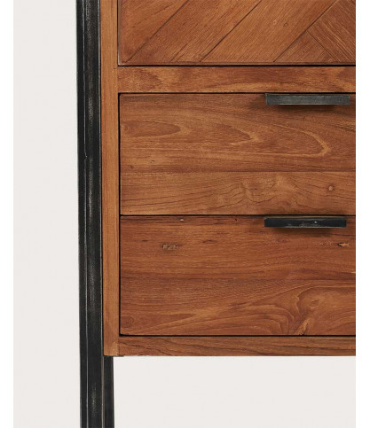 Kendari - Armoire industrielle en teck recyclé avec motif chevron et métal
