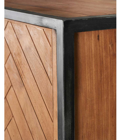 Kendari - Armoire industrielle en teck recyclé avec motif chevron et métal