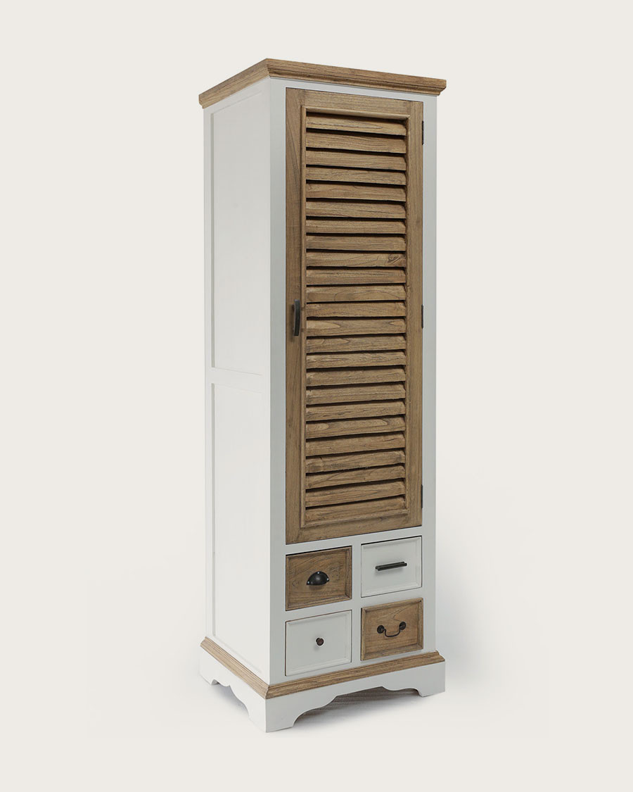 Inda - Petite armoire en Mindy massif blanche et naturelle