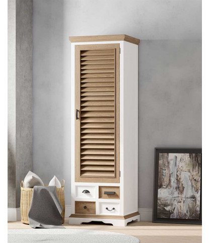 Inda - Petite armoire en Mindy massif blanche et naturelle