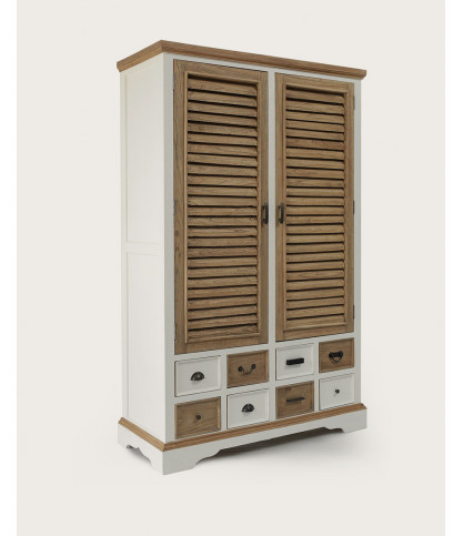Inda - Grande armoire blanche et naturelle en Mindy massif