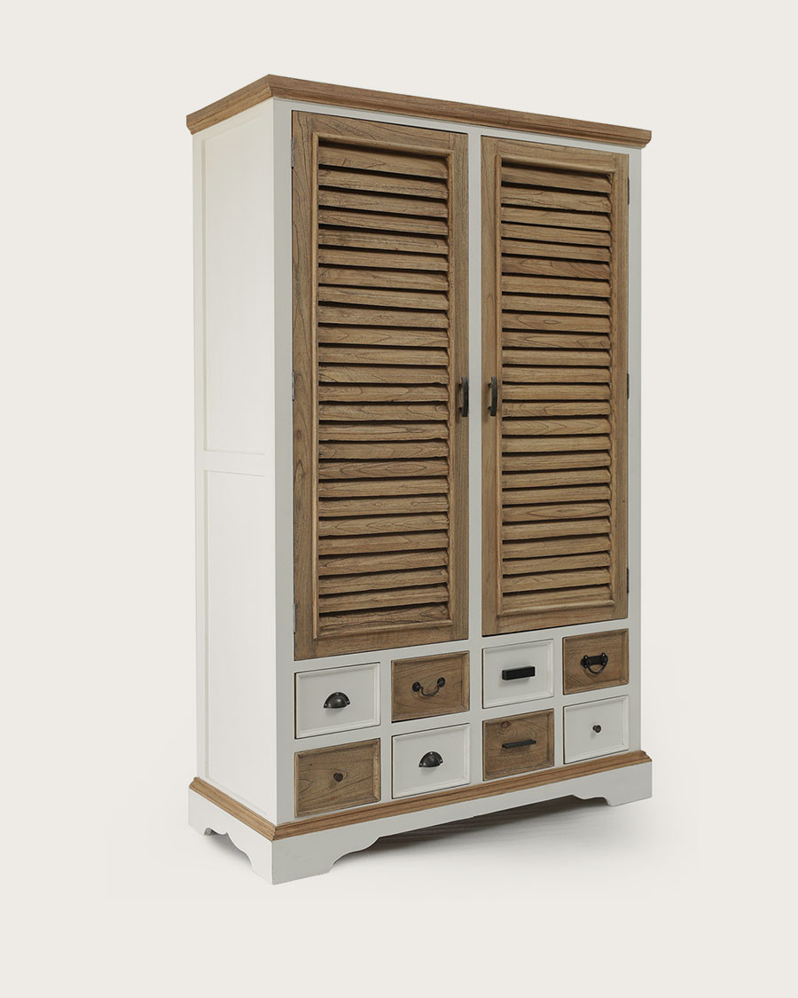 Inda - Grande armoire blanche et naturelle en Mindy massif